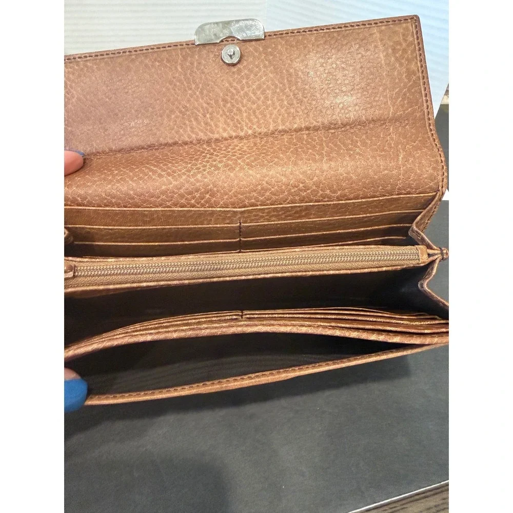 Vintage Gucci GG Monogram Leather Canvas Long Brown Continental Wallet - Picture 7 of 11
